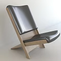Modern Stylish Leisure Chair With Black Leather Seat Backrest And Wooden Frame