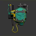 Green Utility Backpack With Yellow Straps Multiple Compartments And Black Buckles