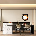 Modern Dining Table Set with Black White Checkered Top Rattan Chairs and Green Plant