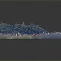 Detailed 3D Model of Village with Trees and Castle on Hilltop