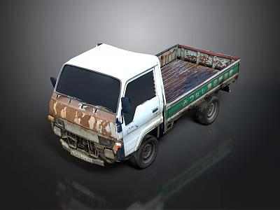 Old Rusty Truck With White Cab Green And Red Flatbed Body On Dark Background 3d model