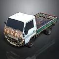 Old Rusty Truck With White Cab Green And Red Flatbed Body On Dark Background