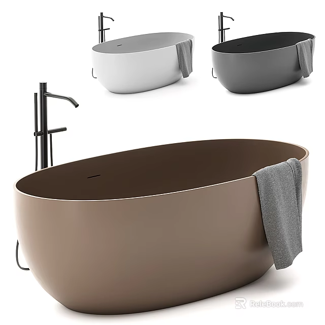 Modern Bathtubs Design in White Black Brown with Towel and Faucet 3d model 
