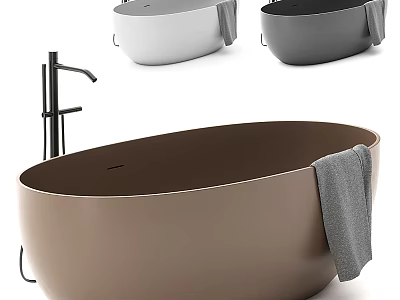 Modern Bathtubs Design in White Black Brown with Towel and Faucet 3d model