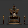 Ornate Golden Pagoda Like Structure With Lotus Base And Spire Pillars On Stone Slab