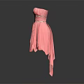Pink Strapless Pleated Dress With Beaded Waistband And Asymmetrical Hem Design