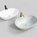 Modern Oval White And Light Grey Washbasins With Black And Golden Faucets