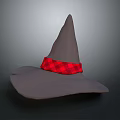 Gray Witch Hat With Pointed Top And Red Plaid Band For Halloween Costume