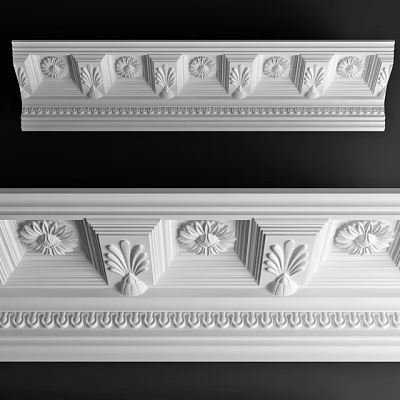 Elegant White Carved Floral Cornice For Classic Interior Decoration 3d model