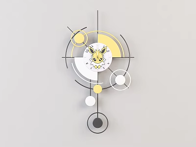 Modern Geometric Wall Clock With Yellow White Circular Elements And Black Decorative Design 3d model
