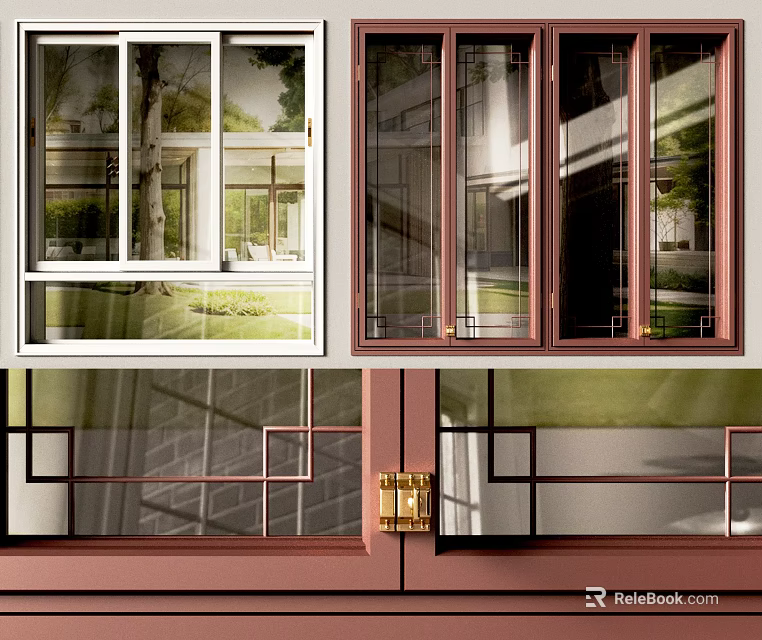 Modern Interior Casement Windows With Colored Frames Glass And Geometric Patterns 3d model 