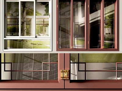 Modern Interior Casement Windows With Colored Frames Glass And Geometric Patterns 3d model