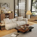 Modern Living Room With White Sofa And Wooden Coffee Table Set Decorative Items