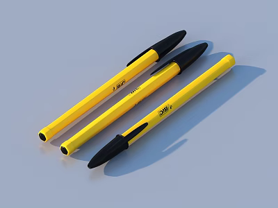 Bright Yellow Retractable Pens with Black Caps and Smooth Writing Tips for Daily Use 3d model