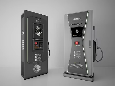 Modern Electric Vehicle Charging Stations With Display Screens And Charging Ports 3d model