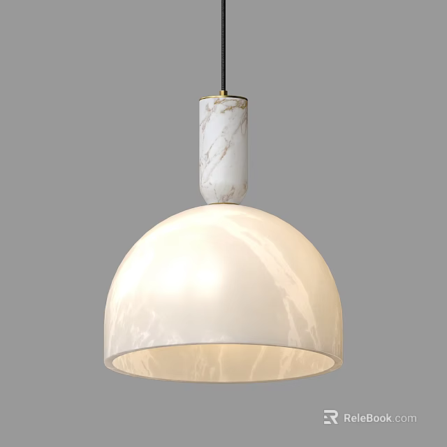Modern White Pendant Light With Marble Top And Elegant Dome Shade Design 3d model 