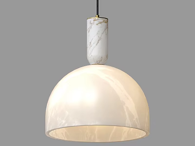 Modern White Pendant Light With Marble Top And Elegant Dome Shade Design 3d model