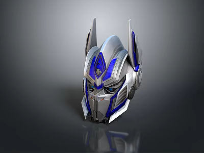 Game Movie Character Silver Blue Robot Head with Mechanical Mask and Metallic Texture 3d model