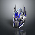 Game Movie Character Silver Blue Robot Head with Mechanical Mask and Metallic Texture