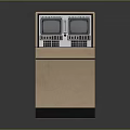 Vintage Control Console With Dual Display Screens Flat Countertop And Wooden Structure