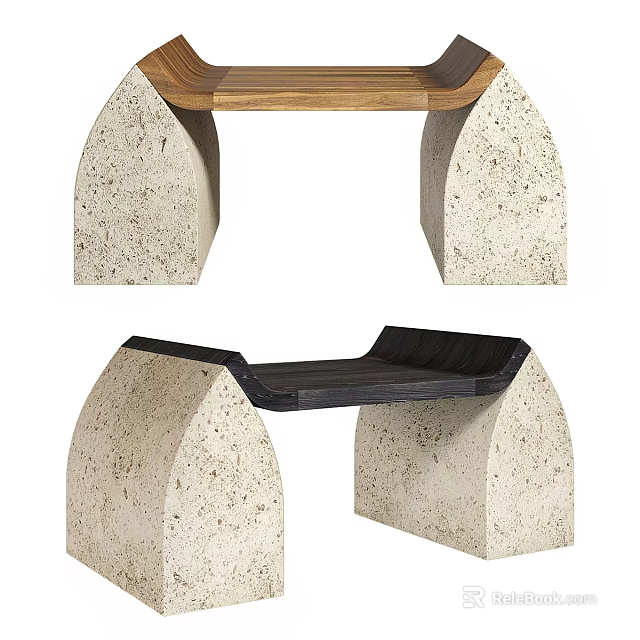 Modern Outdoor Chair With Stone Arched Legs And Black Seat Design For Patio Use 3d model 