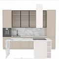 Elegant Modern Kitchen Cabinets With Lighted Display Shelves And Marble Backsplash 3d model