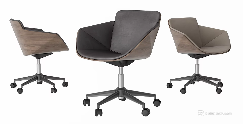 Modern Office Chair With Fabric Upholstery Wooden Armrests And Rolling Wheels 3d model 