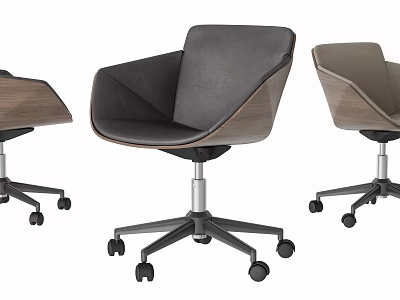Modern Office Chair With Fabric Upholstery Wooden Armrests And Rolling Wheels 3d model