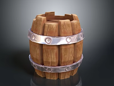 Vintage Wooden Barrel With Metal Hoops And Riveted Wooden Staves 3d model