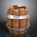 Vintage Wooden Barrel With Metal Hoops And Riveted Wooden Staves