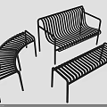 Sleek Black Metal Slatted Furniture Set With Armless Sofa Curved And Rectangular Benches