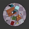 Modern Scene With Floating Books Desk Chair And Purple Checkered Base