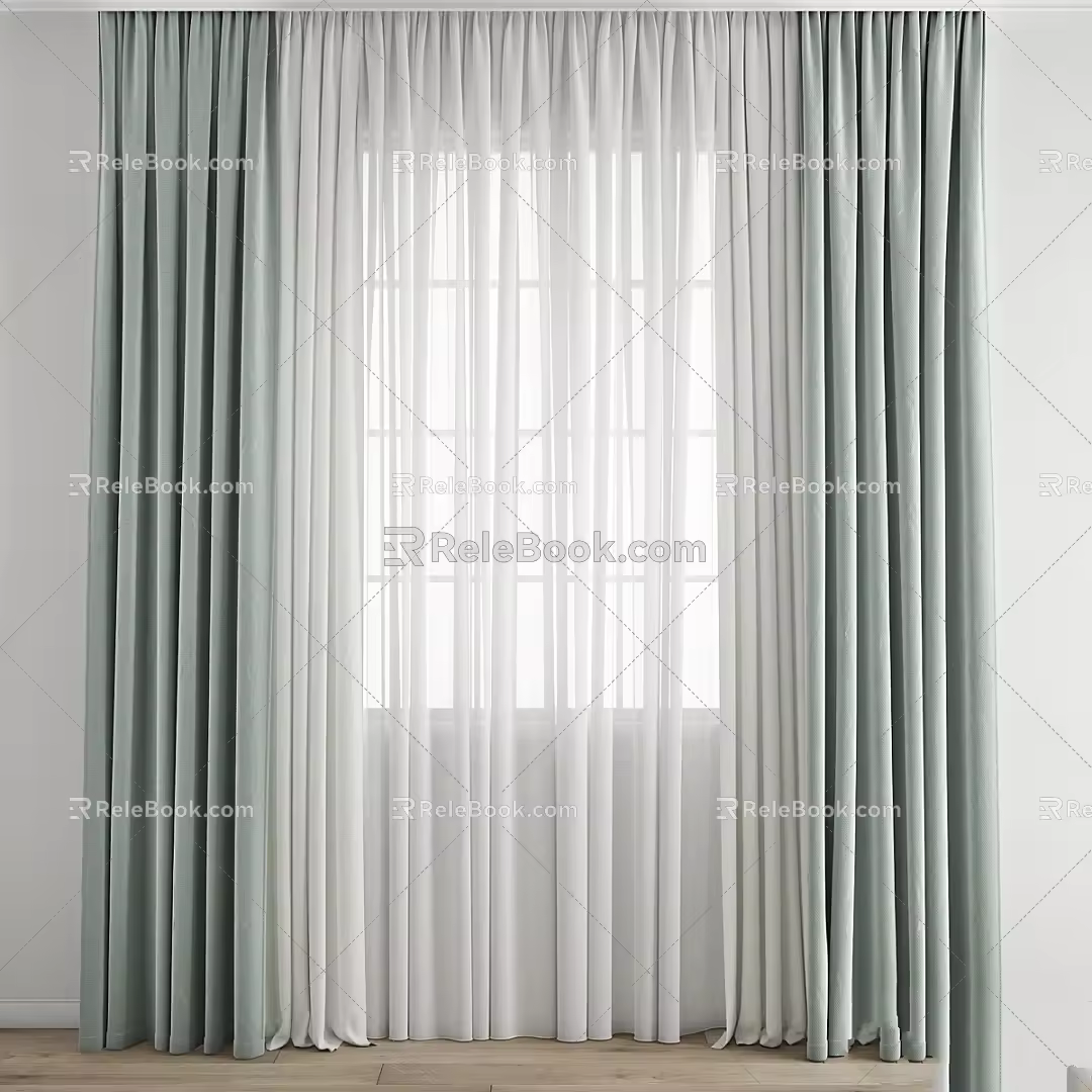Modern Curtain Curtain Tulle Window Railing Fabric 3d model