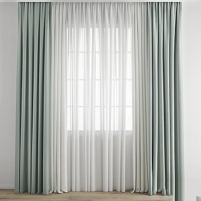 Light Green Curtain Design With White Sheer Panels For Modern Home Window 3d model