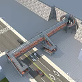 Modern Pedestrian Footbridge Over Urban Road With Railings Crosswalk And Vehicles