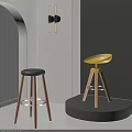 Modern Yellow and Black Bar Stools with Wooden Legs in Minimalist Interior