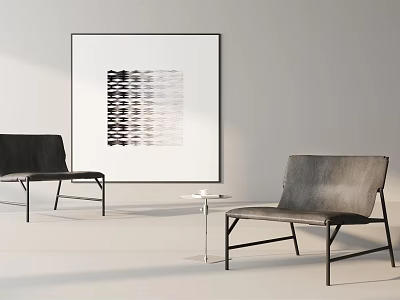 Modern Leisure Chairs In Interior Setting With Black White Abstract Painting And Side Table 3d model