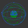 Atomic Structure Model With Purple Blue Core And Golden Orbits Red Electrons