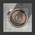 Scenic Landscape Featuring Red Fountain Pedestal Base And Smooth Surface Reflection