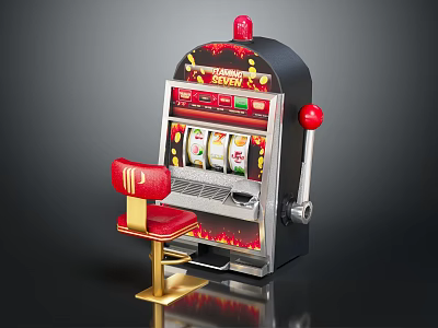 Lucky Seven Classic Slot Machine With Red Chair And Gold Accents Design 3d model