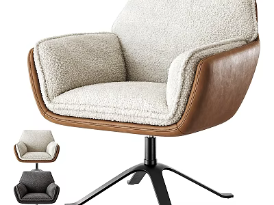 Comfortable Single Seater Sofa With Sheepskin Upholstery Leather Accents And Black Metal Swivel Base 3d model