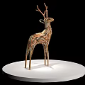 Decorative Ornament Set With Colorful Woven Deer Figurine On White Circular Base