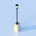 Outdoor Black Pole Lamp with Beige Square Base and Top Light 3d model