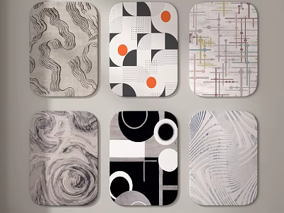 Modern Square Rugs Featuring Geometric Abstract Wave Patterns In Black White Gray And Orange Accents 3d model