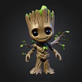 Cute Baby Groot Character With Wooden Body Green Leaves And Big Eyes