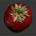 Fresh Juicy Red Strawberry With Yellow Seeds And Green Leaves Isolated On Dark Background