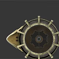 Intricate Mechanical Device With Metal Frame Golden Accents And Cannon Barrel