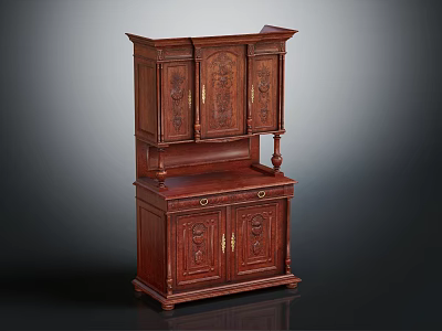 Vintage Mahogany Cabinet Furniture With Intricate Carvings Drawers And Upper Lower Sections 3d model