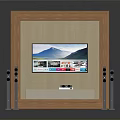 Modern TV Wall Unit Design With Flat Screen TV Wooden Panel And Metal Columns
