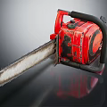 Red Chainsaw Featuring Black Handle And Sharp Metal Cutting Chain 3d model